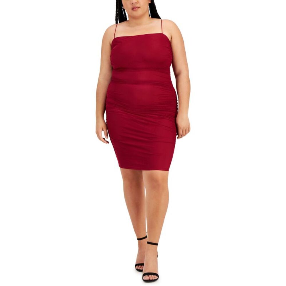 B Darlin Trendy Plus Size Bungee-Strap Square-Neck Bodycon Dress